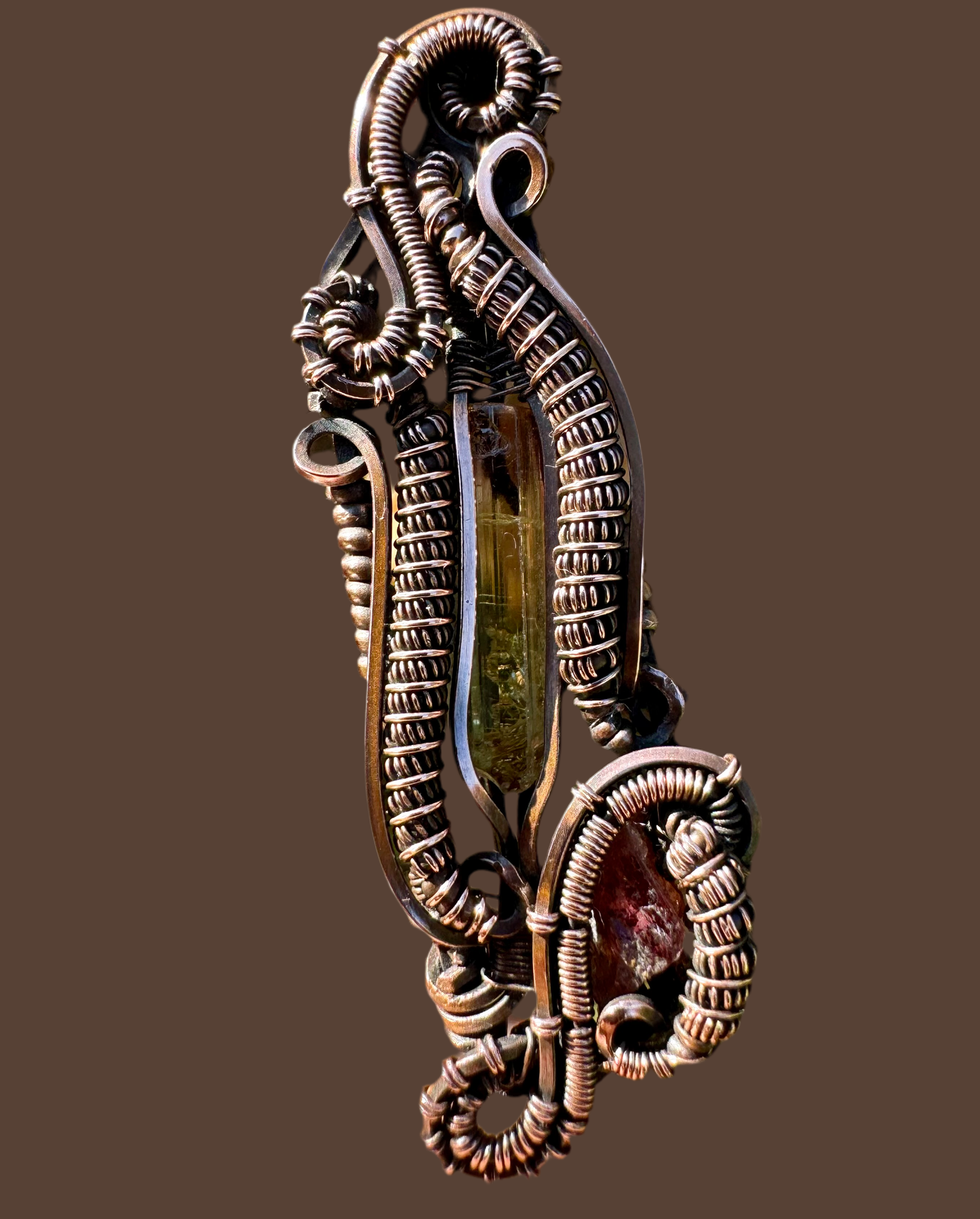 Bi-colored Tourmaline and Garnet In Copper